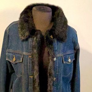 Faux fur lined denim jacket by Dennis Basso, fur vest is detachable! Sz. S